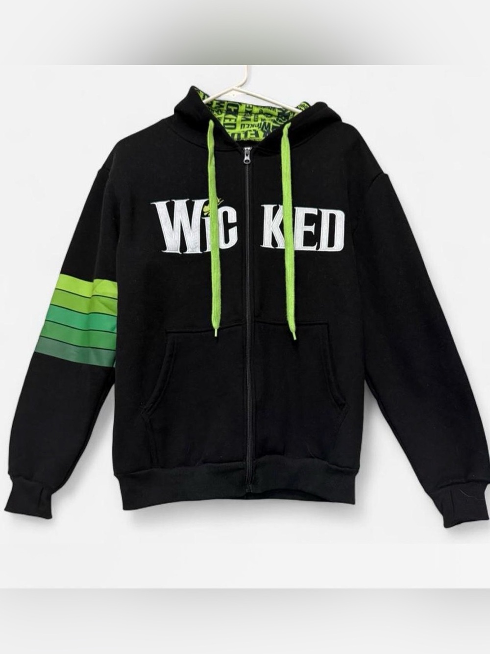 Wicked Black & Lime Green Zip Hoodie - Graphic Front
